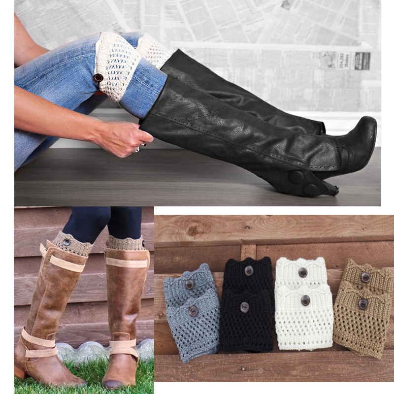 2015 新款 歐美針織鏤空堆堆靴套 短款紐扣毛線護腿套 女士腳套批發・進口・工廠・代買・代購