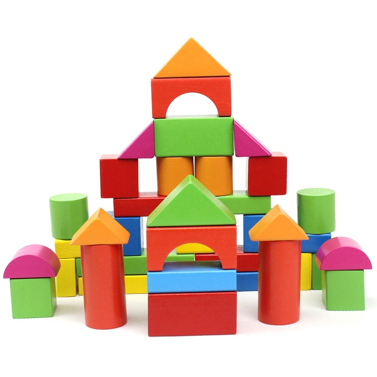 40粒木製智力桶裝積木批發 兒童早教益智寶寶拼裝大塊木質玩具批發・進口・工廠・代買・代購