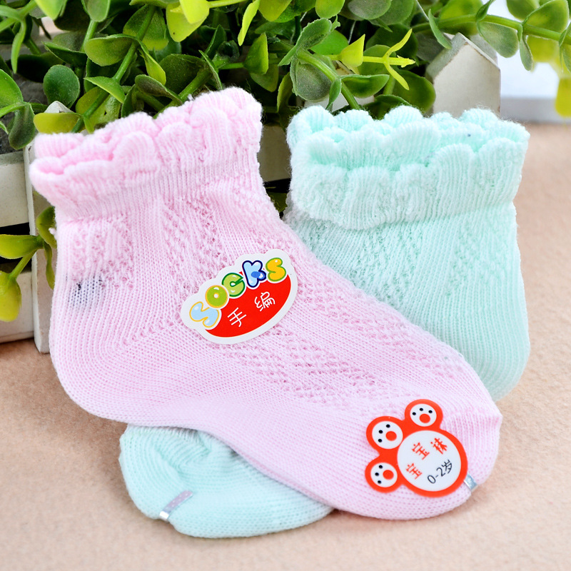 小可可嬰兒童襪手編寶寶純棉松口花邊薄款網眼襪秋1包2雙0-12個月批發・進口・工廠・代買・代購