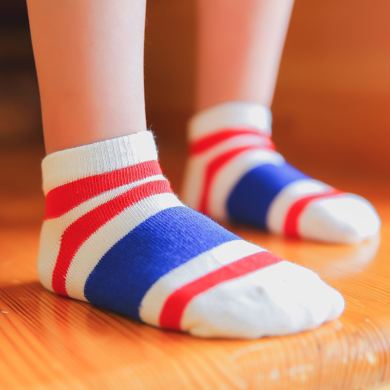 兒童襪子批發 童襪 韓國男女寶寶襪彩色寬條純棉船襪批發・進口・工廠・代買・代購