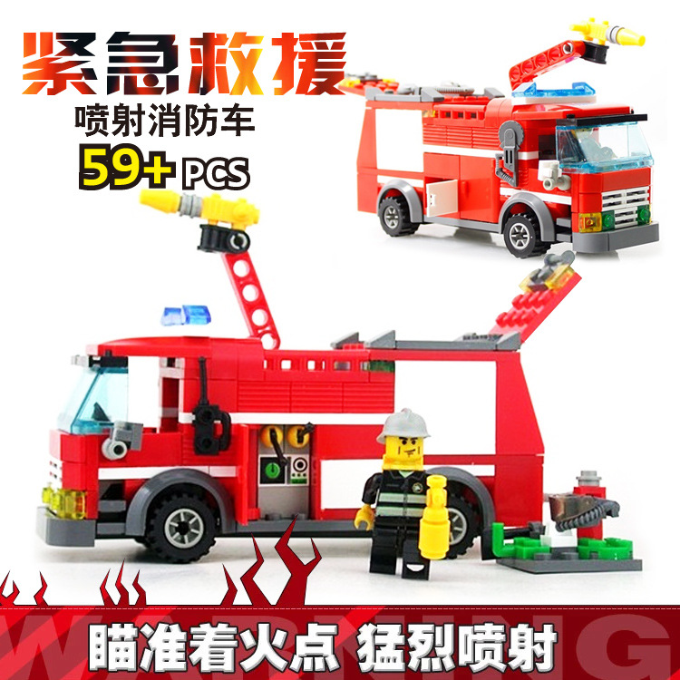 香江開智消防系列DIY積木 益智拼裝玩具 噴射消防車 早教益智8054工廠,批發,進口,代購