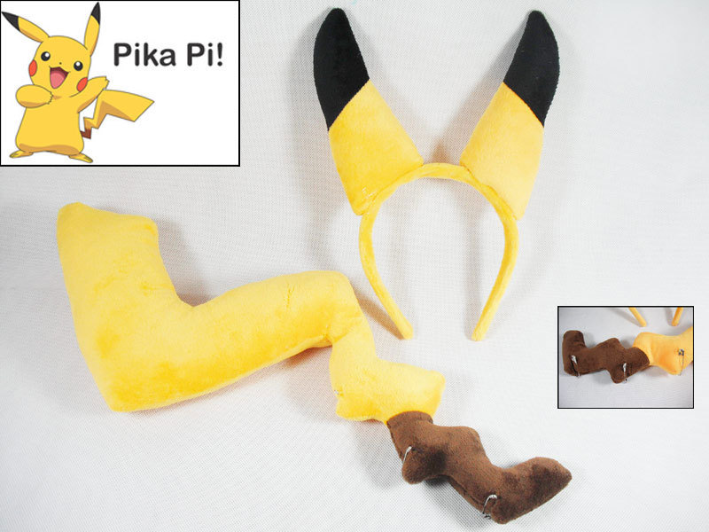 寵物小精靈神奇寶貝皮卡丘原版cosplay毛絨耳朵尾巴套裝玩具工廠,批發,進口,代購