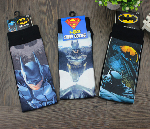 熱轉印蝙蝠俠全棉印刷款DC超人直板印製襪外貿尾單動漫成人襪批發批發・進口・工廠・代買・代購