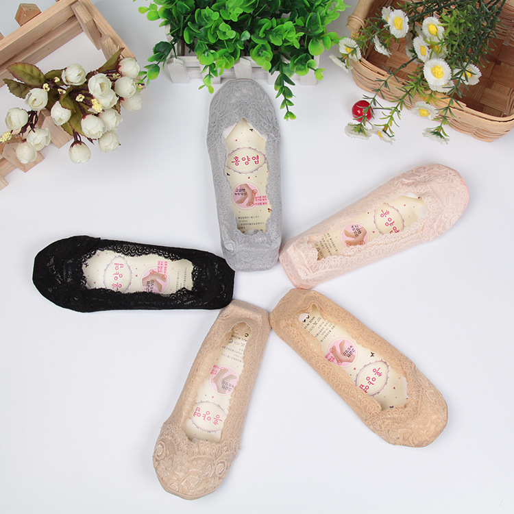 韓國夏季淺口矽膠蕾絲花邊 船襪 隱形防滑船襪女士短寶鴻襪子批發批發・進口・工廠・代買・代購