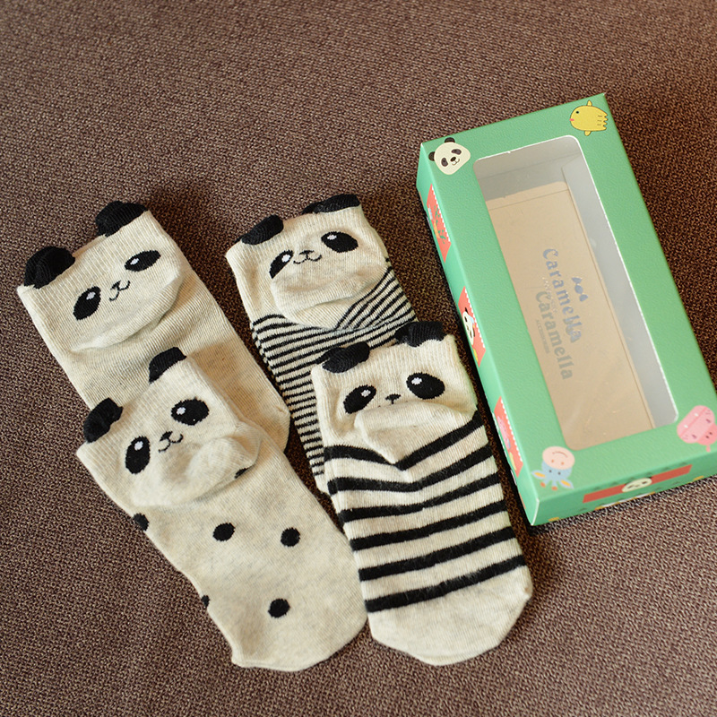 caramella2016春夏後跟熊貓組合全棉兒童船襪禮盒 可愛卡通襪子批發・進口・工廠・代買・代購