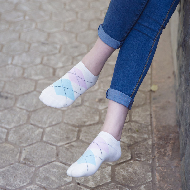 韓國夏款 女士運動格子純棉襪子 舒適透氣純棉船襪 多色菱形批發批發・進口・工廠・代買・代購