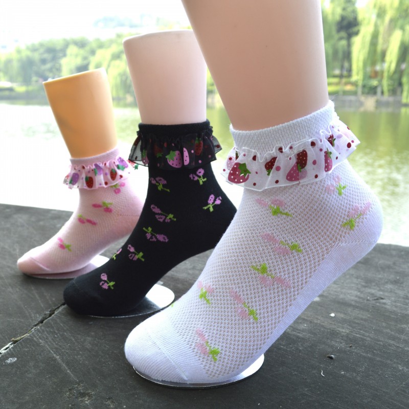春夏季全棉兒童花邊襪草莓蕾絲邊網眼童襪女童公主舞蹈襪子批發批發・進口・工廠・代買・代購