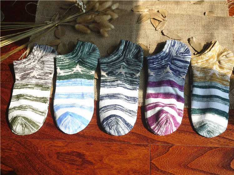 全棉粗線五角星男士船襪廠傢直銷條紋復古襪子批發盒裝襪一件代發工廠,批發,進口,代購