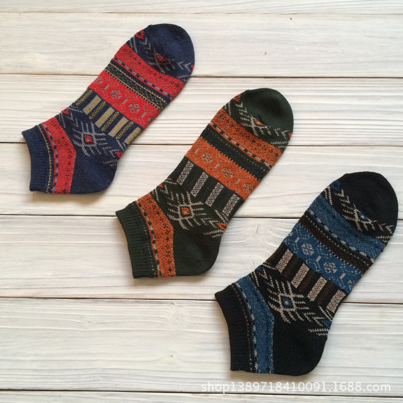 16新款外貿日本原單粗線男士全棉民族風船襪高端休閒短襪子工廠,批發,進口,代購