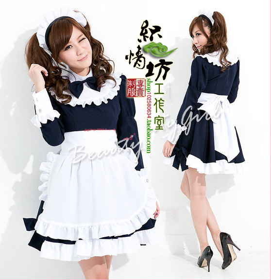 2014新品 Lolita長袖女僕裝黑白動漫女傭裝cosplay服裝長裙妹抖裝工廠,批發,進口,代購