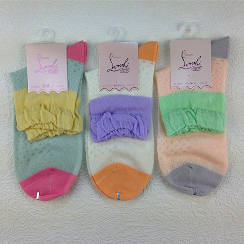 2015羅娜帝春夏新款B2597/2595網眼花邊透氣精梳棉手工對目女棉襪工廠,批發,進口,代購