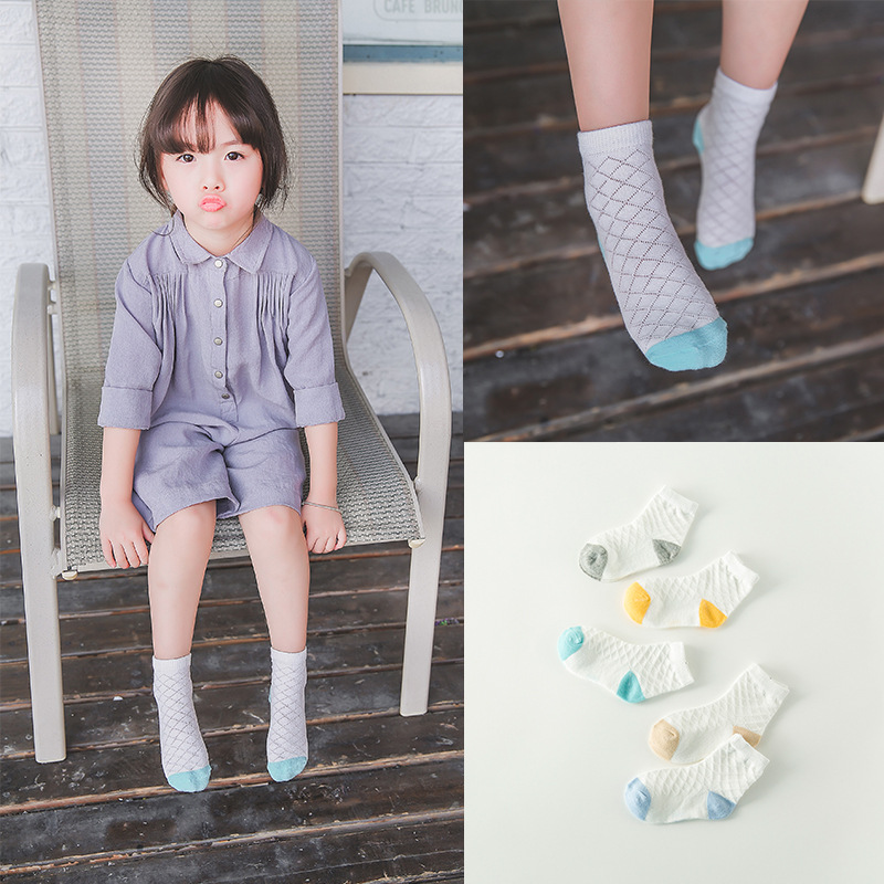 C780兒童襪子批發 卓上棉品童襪 夏季超薄寶寶襪拼色方格網眼短襪工廠,批發,進口,代購