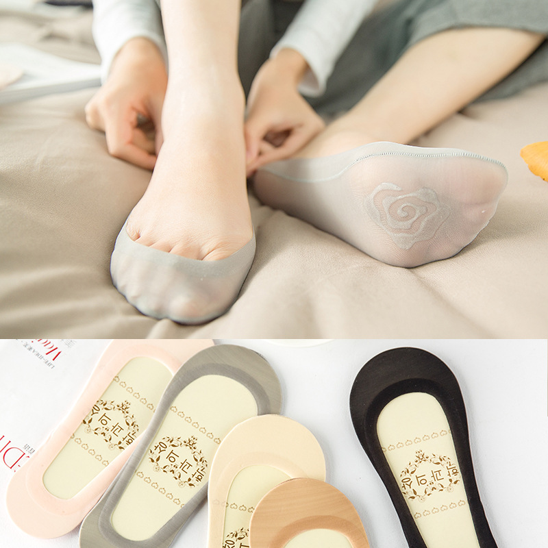 韓國夏季薄款女士船襪 一圈矽膠防滑冰絲襪無痕隱形襪子女工廠,批發,進口,代購