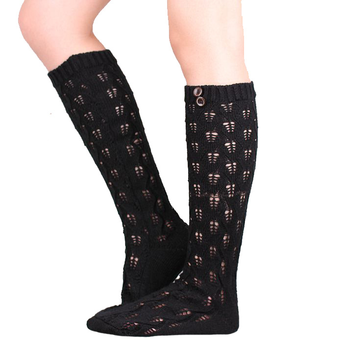 新款針織襪套 歐美連腳樹葉暖腿套 紐扣鏤空女士保暖靴套 現貨工廠,批發,進口,代購