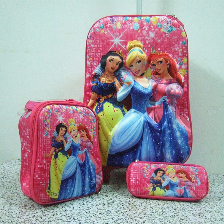迪士尼兒童行李箱 3D公主圖案拉桿箱 16寸卡通學生3件套書包工廠,批發,進口,代購