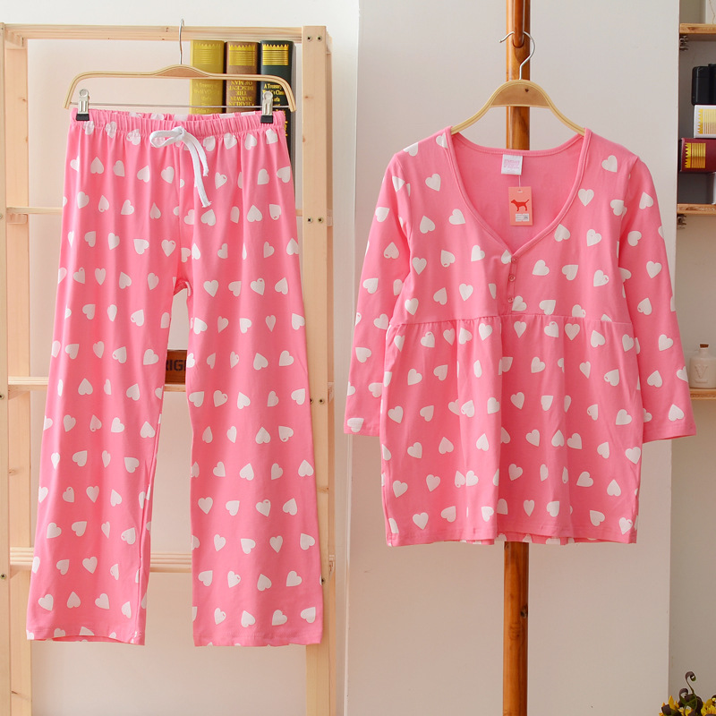 韓國時尚顯瘦大碼睡衣純棉女士娃娃裝v領七分袖Pink睡衣一件代發批發・進口・工廠・代買・代購