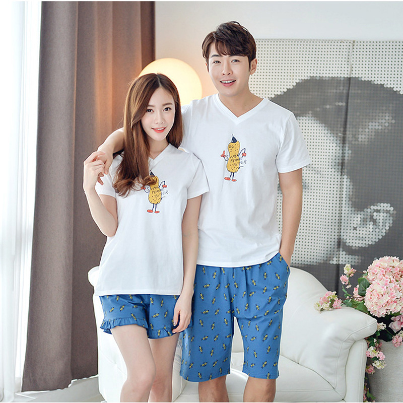 韓版夏季短袖情侶睡衣男士女人夏天卡通可愛棉質可外穿傢居服套裝批發・進口・工廠・代買・代購