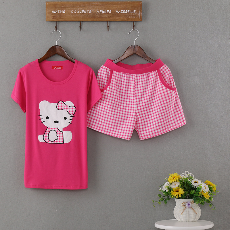 批發夏季新款韓版女士時尚休閒睡衣 可愛pink卡通KT貓 一件代發批發・進口・工廠・代買・代購