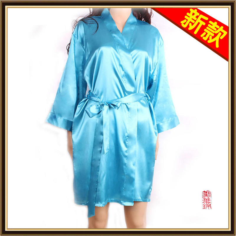 廠傢直供2016新款仿真絲綢女式長袖睡袍 彈力長袖短袍 CL-WQ35工廠,批發,進口,代購