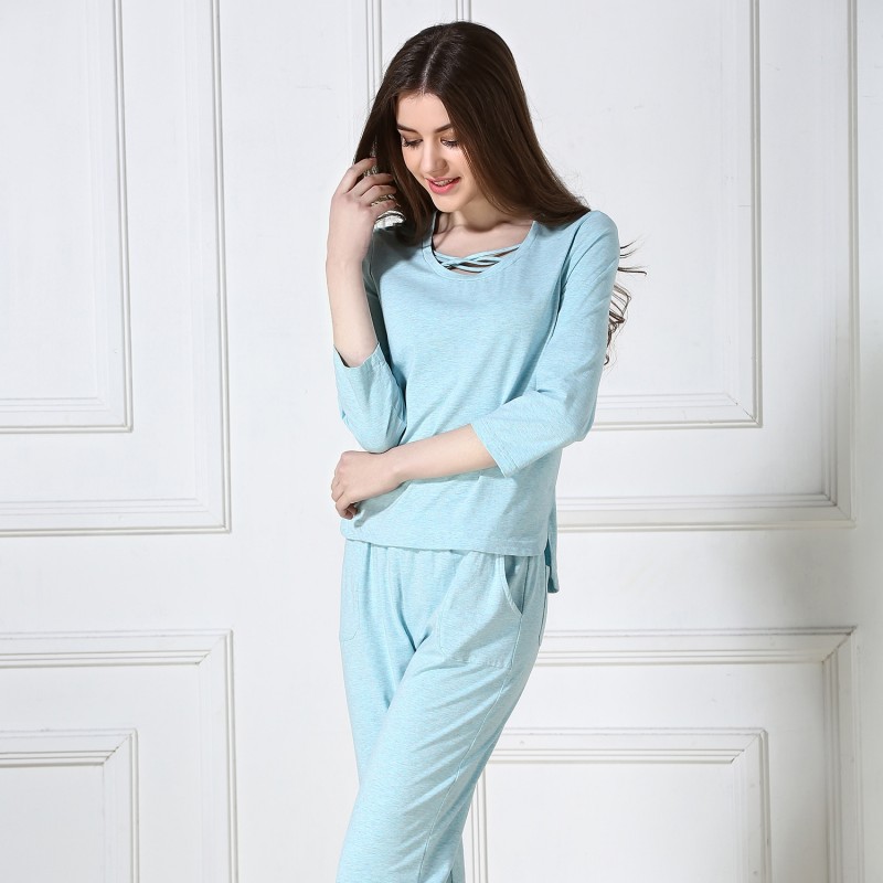 2016年春季新款睡衣套裝簡約舒適彩棉奧代爾長袖兩件套睡衣女士工廠,批發,進口,代購