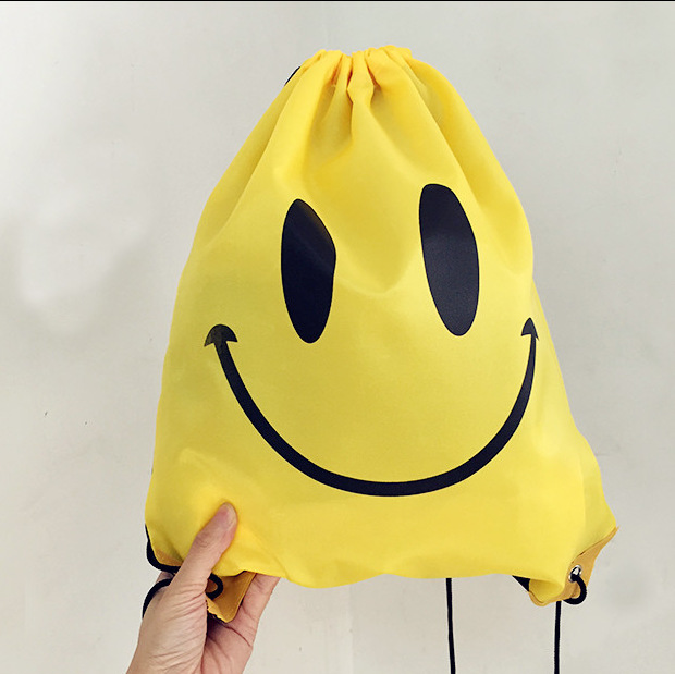 韓國ulzzang原宿軟妹黃色笑臉抽繩雙肩背包smile運動學生背包工廠,批發,進口,代購