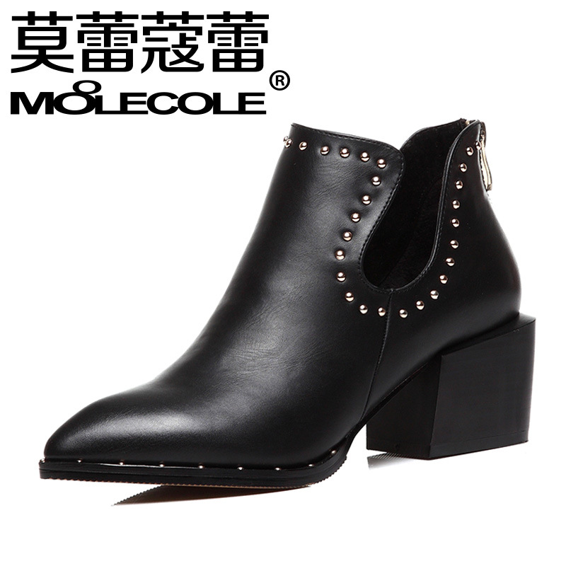 莫蕾蔻蕾2016春秋新款粗跟女短靴鉚釘女單鞋尖頭性感 6C020工廠,批發,進口,代購