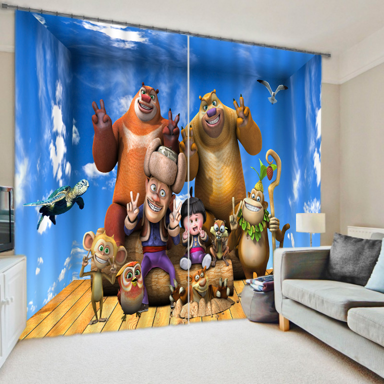 全世界最漂亮的兒童用品熊出沒印花立體3d窗簾光頭強熊大熊二批發・進口・工廠・代買・代購