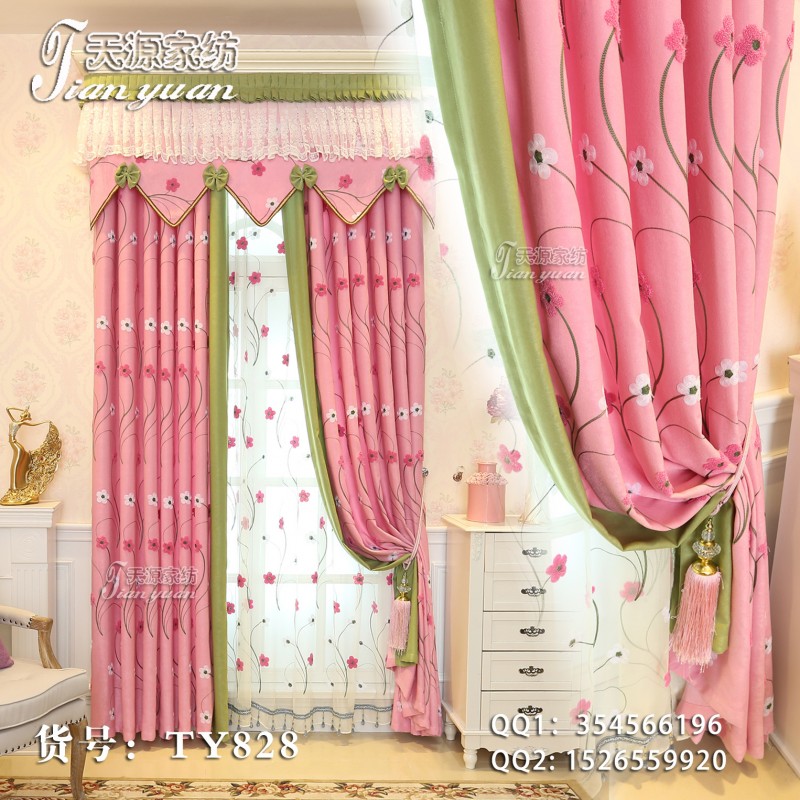 高檔韓式粉色小清新環保兒童女孩窗簾佈窗紗 遮光窗簾成品TY828工廠,批發,進口,代購