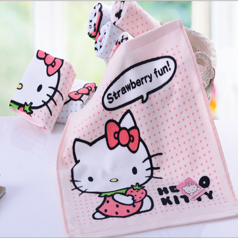 亞光Hello Kitty可愛情侶吸水洗臉毛巾純棉兒童粉色藍色方巾批發工廠,批發,進口,代購