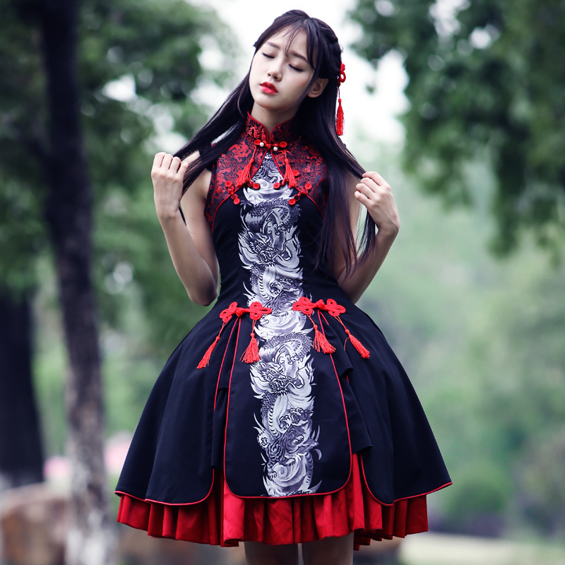 青龍白虎lolita中國風連衣裙 古典洋裝 甜美連衣裙漫展 cosplay服工廠,批發,進口,代購
