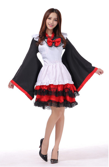 夕澤經典黑紅水袖和服cosplay女僕裝女僕洋裝 遊戲製服批發・進口・工廠・代買・代購