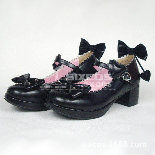 X0254-D 黑色中跟蝴蝶結洛麗塔女單鞋 蘿莉洋裝鞋 公主鞋 COS女鞋工廠,批發,進口,代購