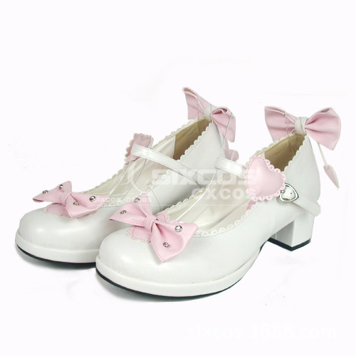 X0254-B 白色洛麗塔淡粉蝴蝶結女單鞋 蘿莉洋裝鞋 公主鞋 COS女鞋工廠,批發,進口,代購