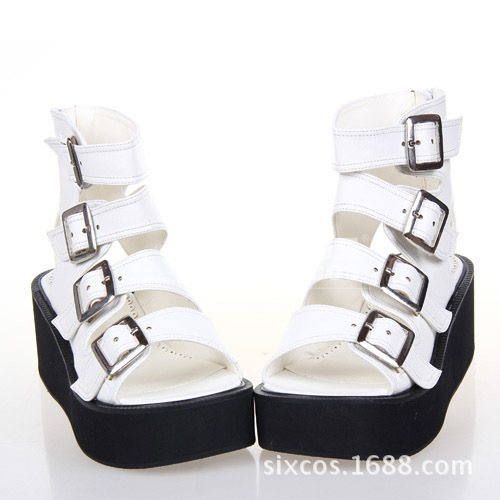 X0237-E 白色中跟朋克/洛麗塔LOLITA洋裝皮鞋/COS厚底多帶涼鞋工廠,批發,進口,代購