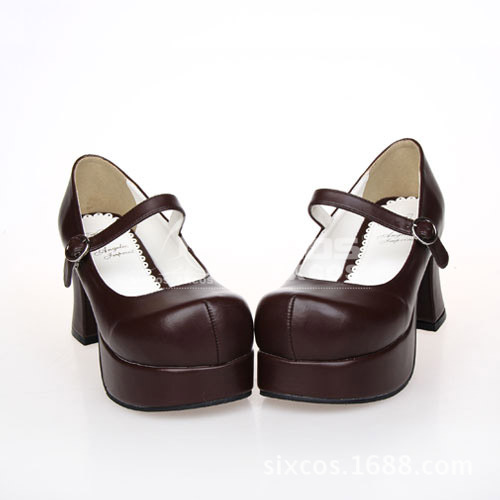 X0258 棕色小皮鞋洛麗塔女僕洋裝女鞋單鞋單帶搭扣高跟鞋子工廠,批發,進口,代購