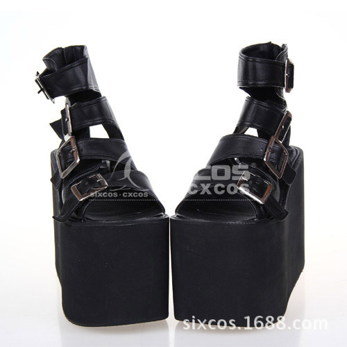 X0237-M 黑色多帶洛麗塔LOLITA洋裝皮鞋/COS超高跟松糕厚底涼鞋工廠,批發,進口,代購