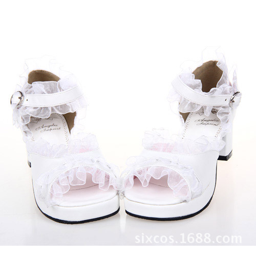 X0257-K 白色中跟蕾絲邊粗跟皮鞋 洋裝公主洛麗塔女鞋COS演出鞋工廠,批發,進口,代購