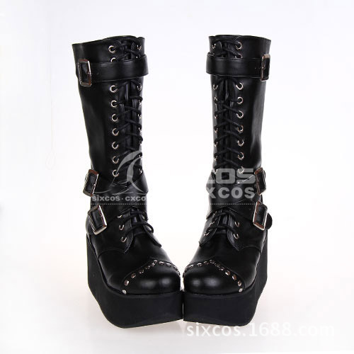 X0253-B 黑色正太/蘿莉COSPLAY萬用高筒靴 洋裝/洛麗塔厚底靴批發・進口・工廠・代買・代購