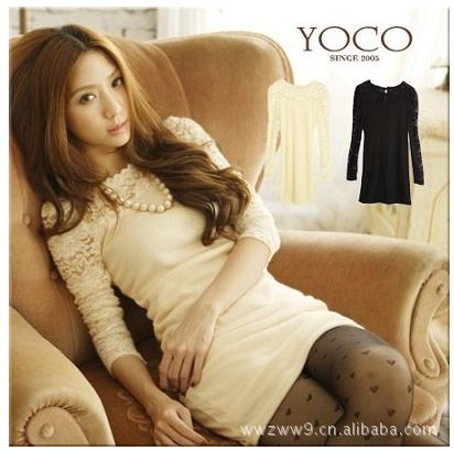 6298韓版時尚蕾絲花網鏤空 針織洋裝裙 25元工廠,批發,進口,代購