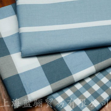 全棉印花斜紋棉佈料 MUJI風 地中海藍格子條紋 3色 桌佈抱枕床品工廠,批發,進口,代購