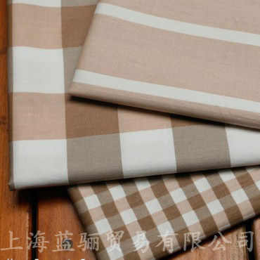全棉印花斜紋棉佈料  MUJI風 奶茶格子條紋 3色 桌佈靠墊抱枕床品工廠,批發,進口,代購