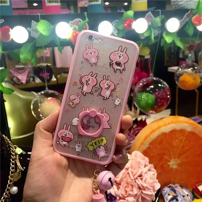 kanahei卡娜赫拉小動物iPhone6s/6plus粉邊蠶絲指環支架手機軟殼工廠,批發,進口,代購