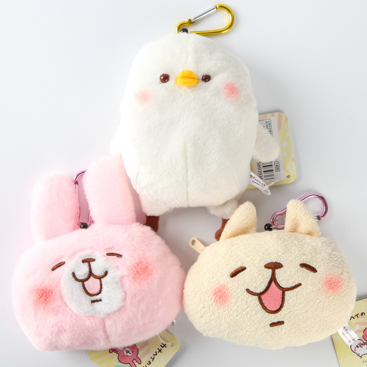 日本 Kanahei 卡娜赫拉的小動物 粉兔小雞可伸縮毛絨卡包掛扣錢包工廠,批發,進口,代購