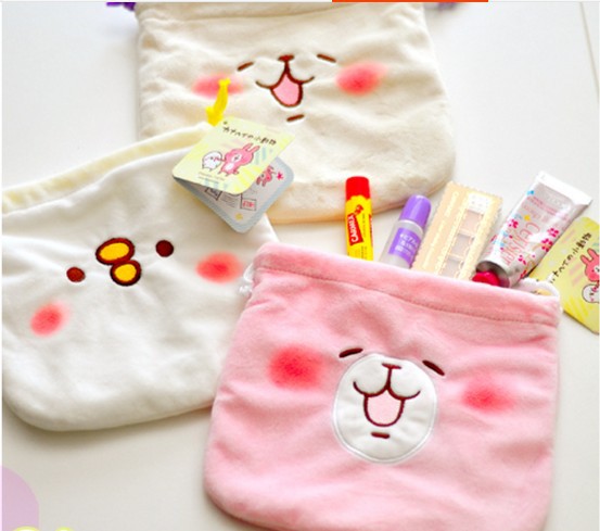 日本kanahei卡娜赫拉的小動物毛絨抽繩束口袋粉兔子收納袋小佈袋工廠,批發,進口,代購