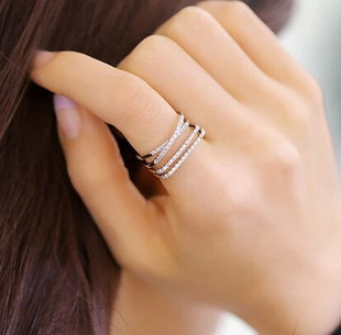 韓劇美女的誕生韓藝瑟同款手飾韓國時尚多層鋯石鑲鉆戒指食指指環工廠,批發,進口,代購