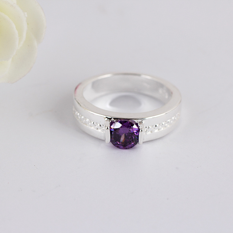 新款S925純銀紫水晶戒指女士鑲水晶婚戒明星同款韓劇韓版廠傢直銷工廠,批發,進口,代購