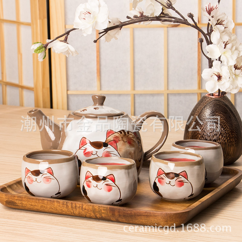 <限量招商> 單個茶壺 陶瓷茶具 日式復古和風可愛 手繪釉下彩工廠,批發,進口,代購