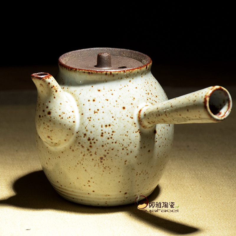 粗陶茶壺側把壺陶瓷茶具陶土壺日式古陶手繪創意功夫乾泡茶壺批發工廠,批發,進口,代購
