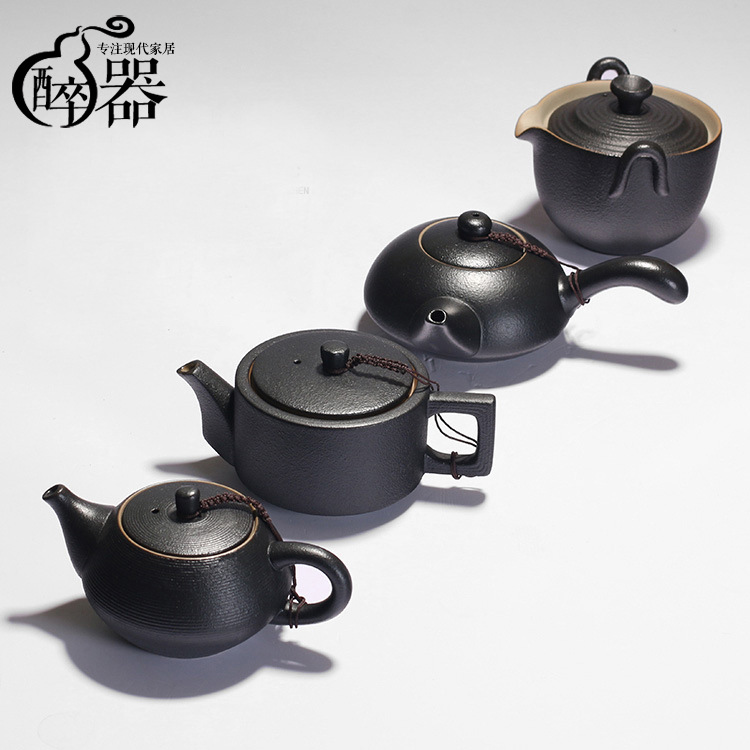 黑釉粗陶茶壺 側把壺泡茶器仿古黑陶泥普洱臺灣功夫茶具茶壺批發工廠,批發,進口,代購