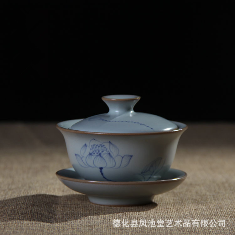 鳳池堂 汝窯茶具套裝茶壺 鑾玉手繪蓋碗 功夫茶具套裝 可定製工廠,批發,進口,代購